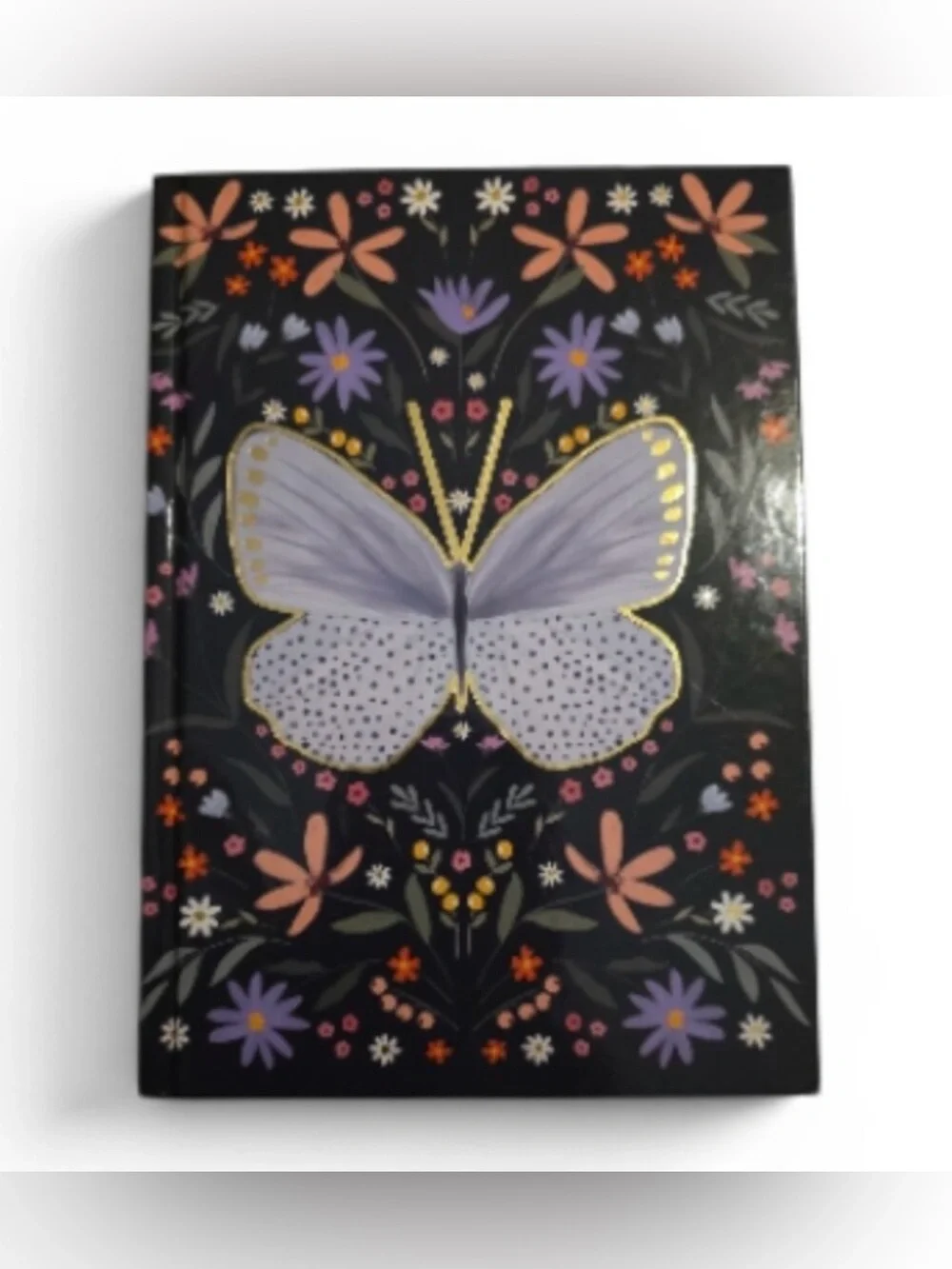 Floral Butterfly Hardcover Notebook - Black with Lavender Accent 60 Sheets 5x7